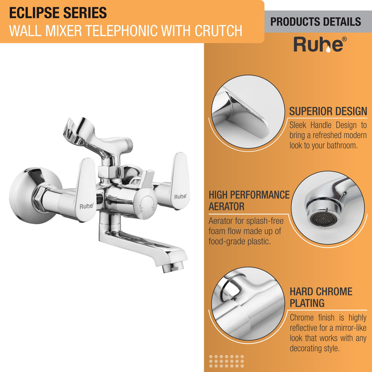 Eclipse Telephonic Wall Mixer Tap with Crutch - by Ruhe®