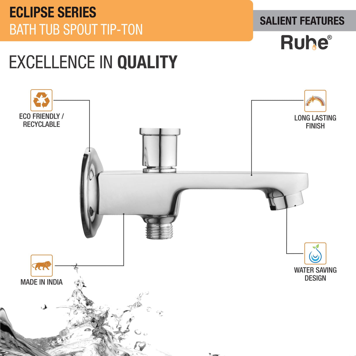 Eclipse Bathtub Tap with Tip-Ton Button (Only Spout) - by Ruhe