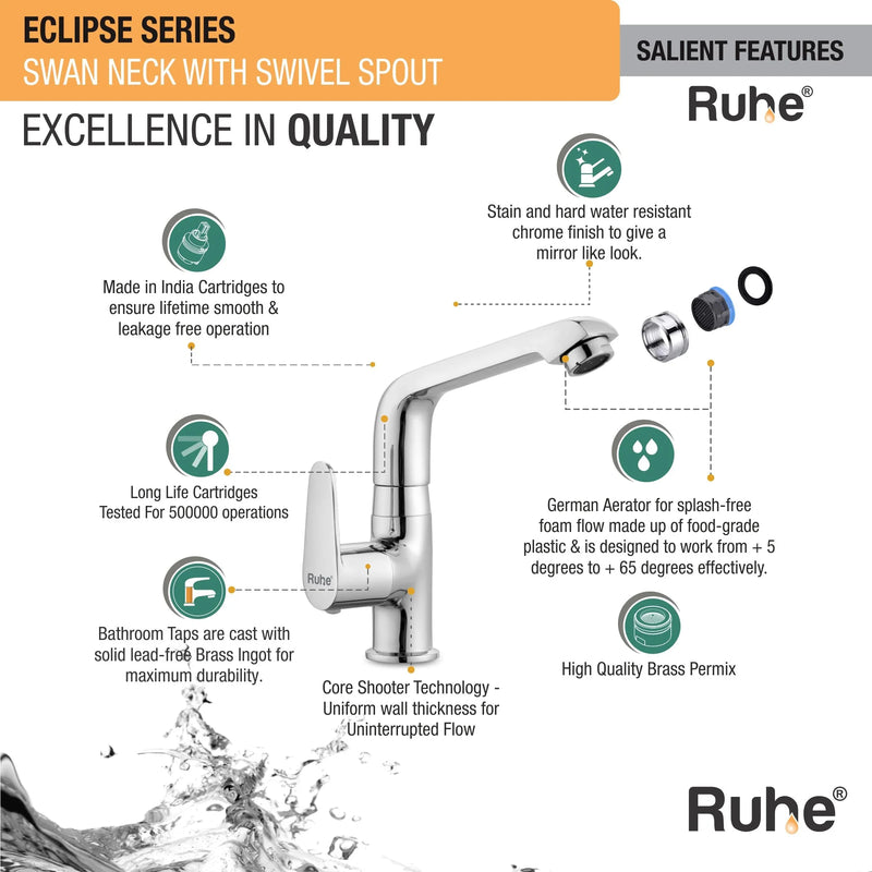 Eclipse Deck Mount Wash Basin Tap with Swivel Spout