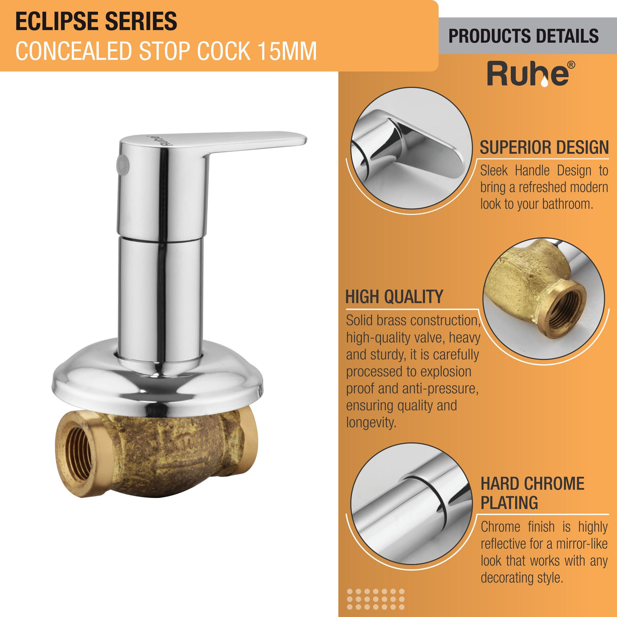 Eclipse Concealed Stop Valve Brass Faucet (15mm)- by Ruhe®