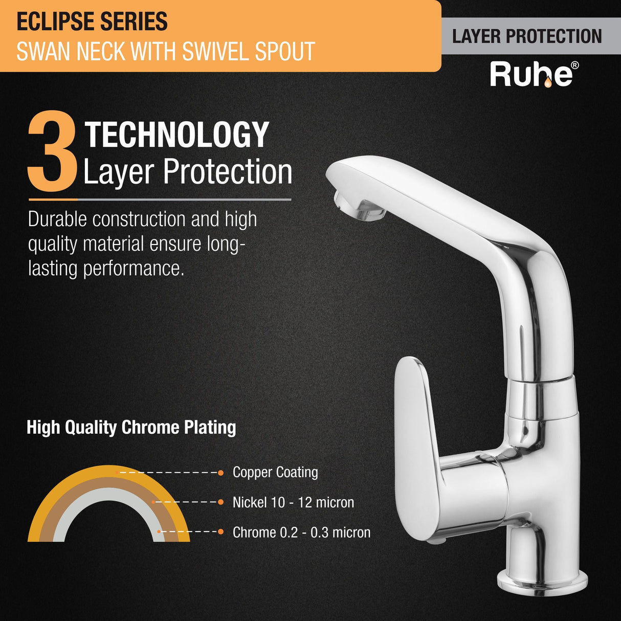 Eclipse Swan Neck with Small (7 inches) Swivel Spout Faucet 3 layer protection