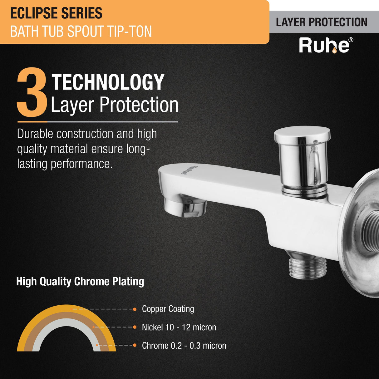 Eclipse Bathtub Tap with Tip-Ton Button (Only Spout) - by Ruhe