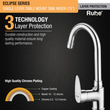 Eclipse Single Lever Table-Mount Sink Mixer with Medium (15 Inches) Round Swivel Spout Brass Faucet 3 layer protection