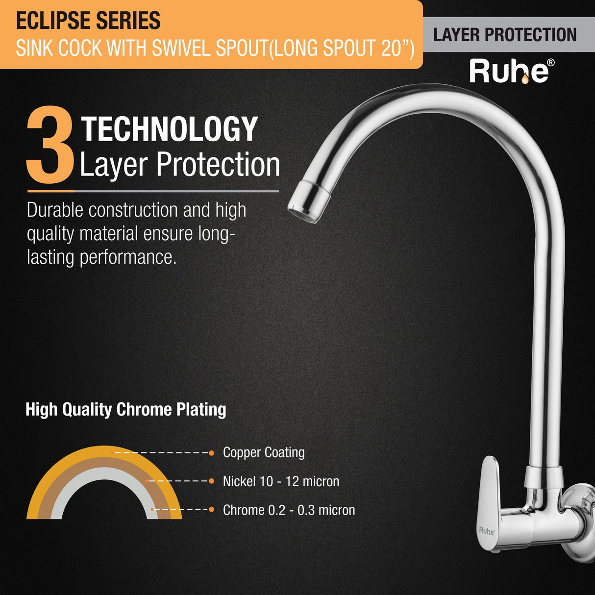 Eclipse Sink Tap with Large (20 inches) Round Swivel Spout Faucet 3 layer protection