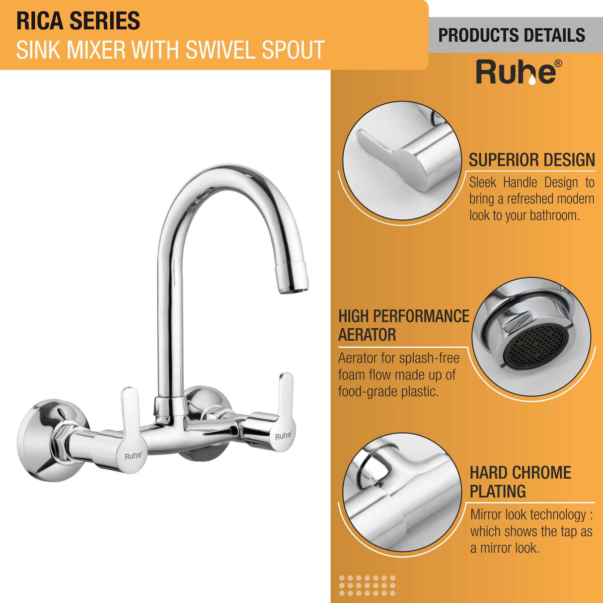 Rica Sink Mixer with Small (12 inches) Round Swivel Spout Faucet product details
