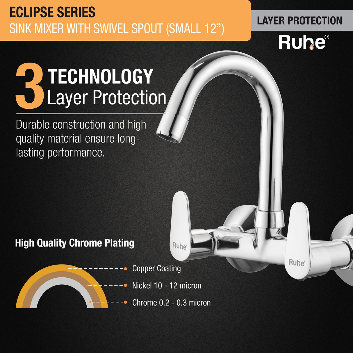 Eclipse Sink Mixer with Small (12 inches) Round Swivel Spout Faucet 3 layer protection
