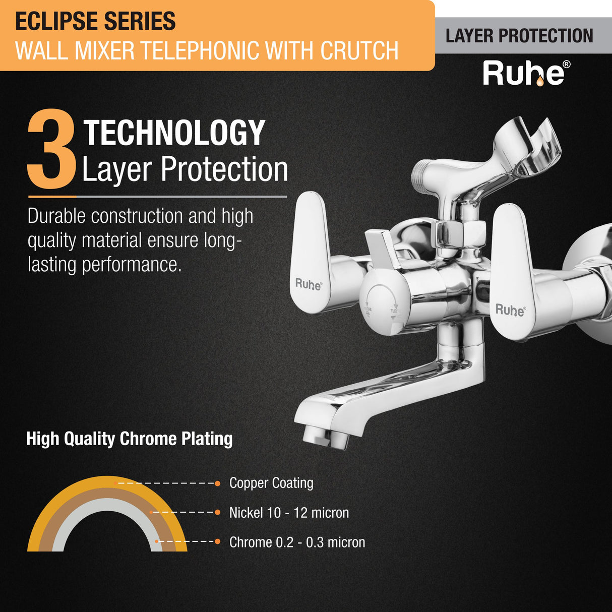 Eclipse Telephonic Wall Mixer Tap with Crutch - by Ruhe®