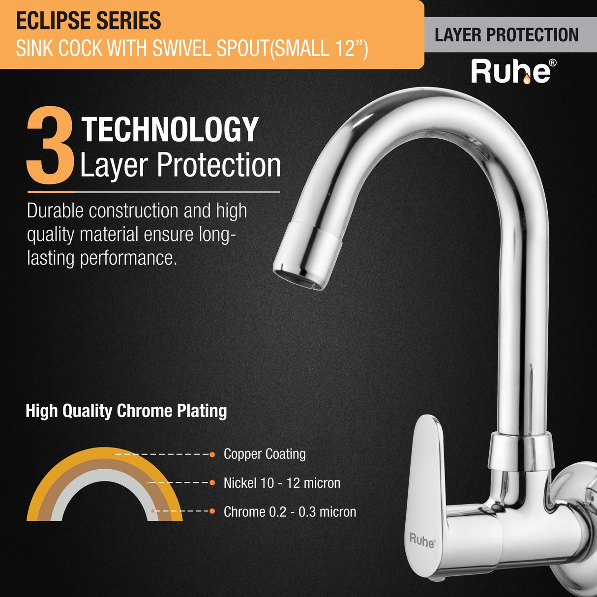 Eclipse Sink Tap With Small (12 inches) Round Swivel Spout Faucet 3 layer protection
