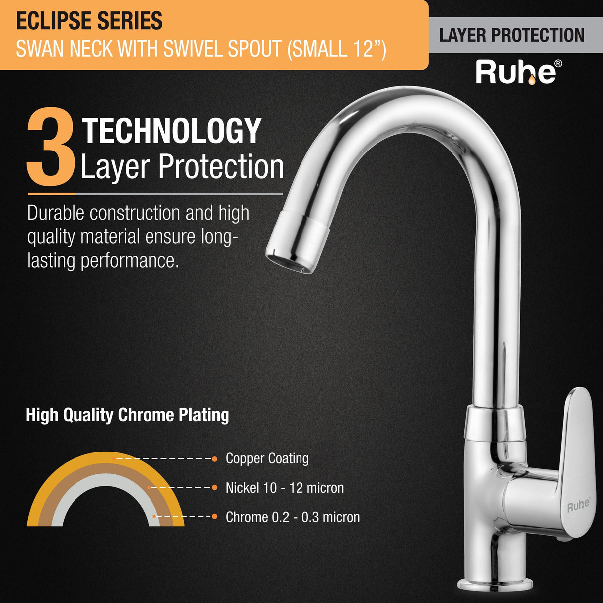 Eclipse Swan Neck with Small (12 inches) Round Swivel Spout Brass Faucet 3 layer protection