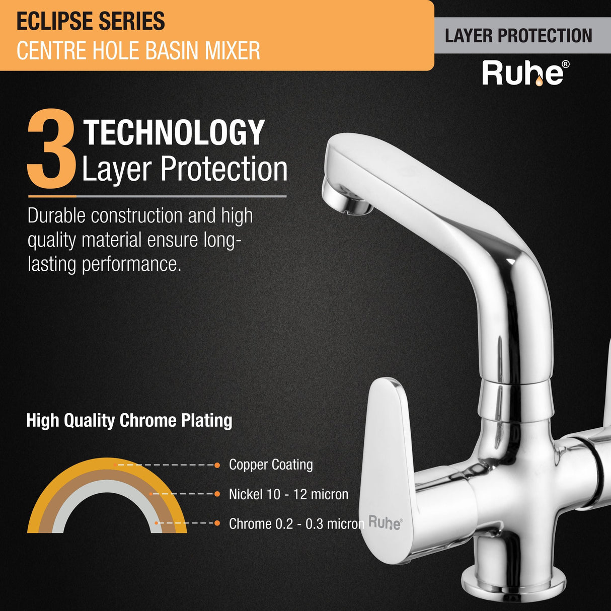 Eclipse Centre Hole Basin Mixer with Small (7 inches) Swivel Spout Faucet 3 layer protection
