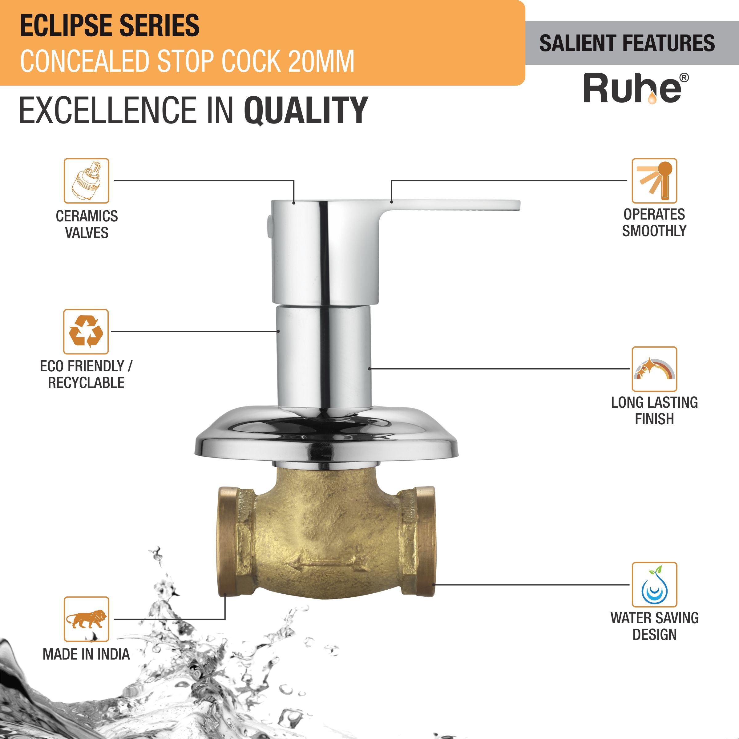 Eclipse Concealed Stop Valve Brass Faucet (20mm) features