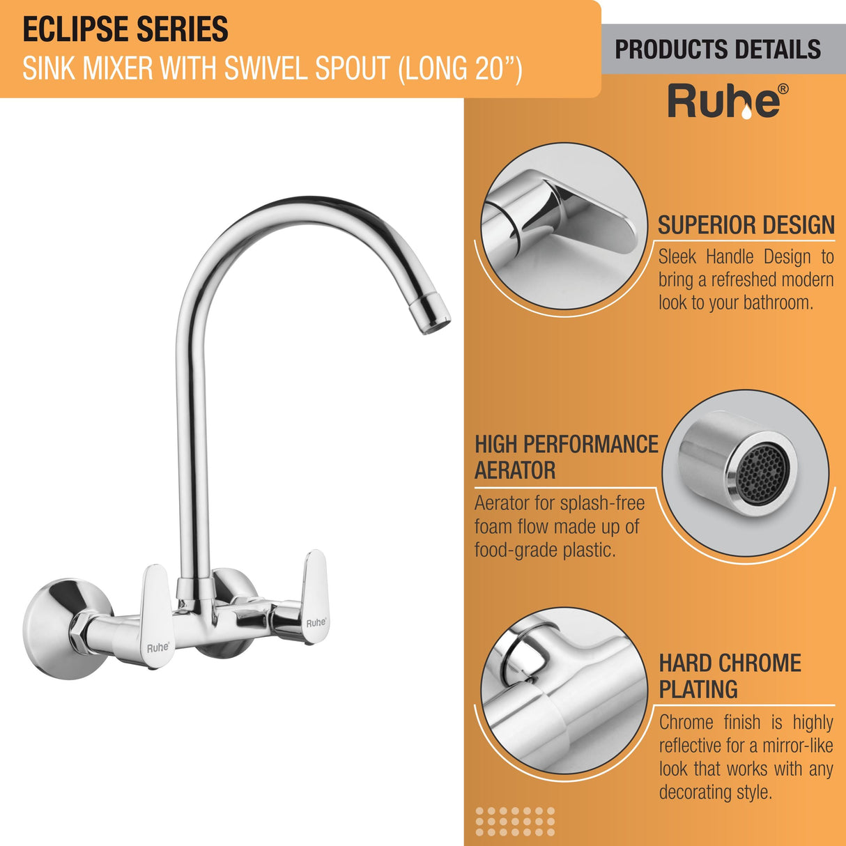 Eclipse Sink Mixer with Large (20 inches) Round Swivel Spout Faucet product details