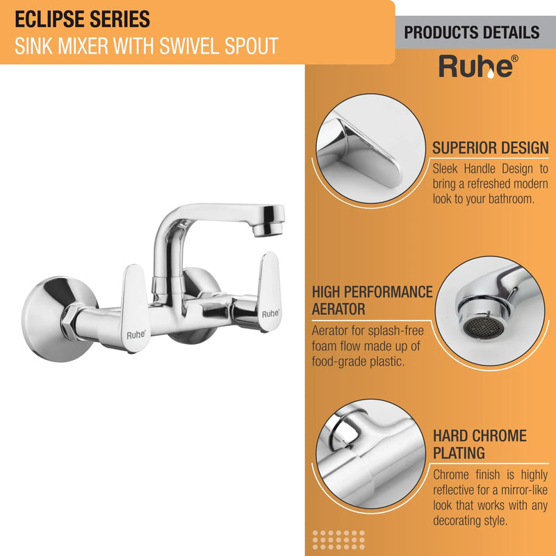 Eclipse Wall Mount Kitchen Sink Mixer Tap with Swivel Spout