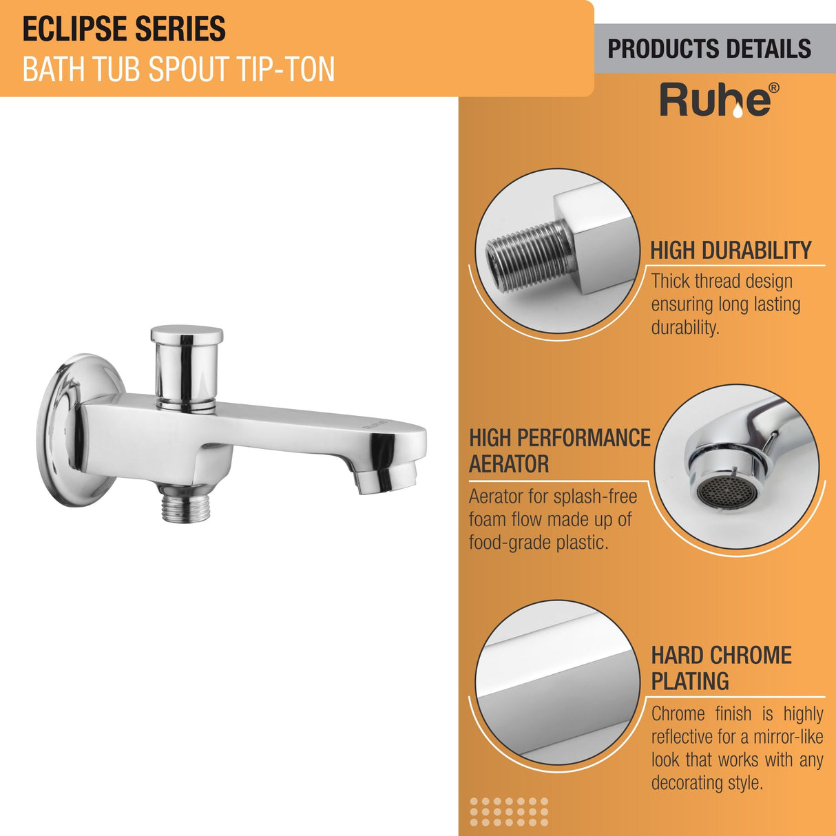 Eclipse Bathtub Tap with Tip-Ton Button (Only Spout) - by Ruhe