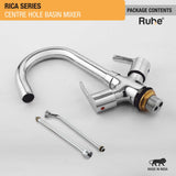 Rica Centre Hole Basin Mixer with Small (12 inches) Round Swivel Spout Faucet package content