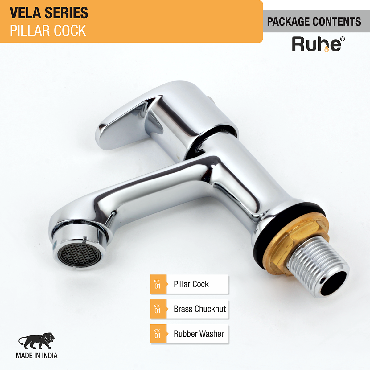 Vela Pillar Tap Brass Faucet package content