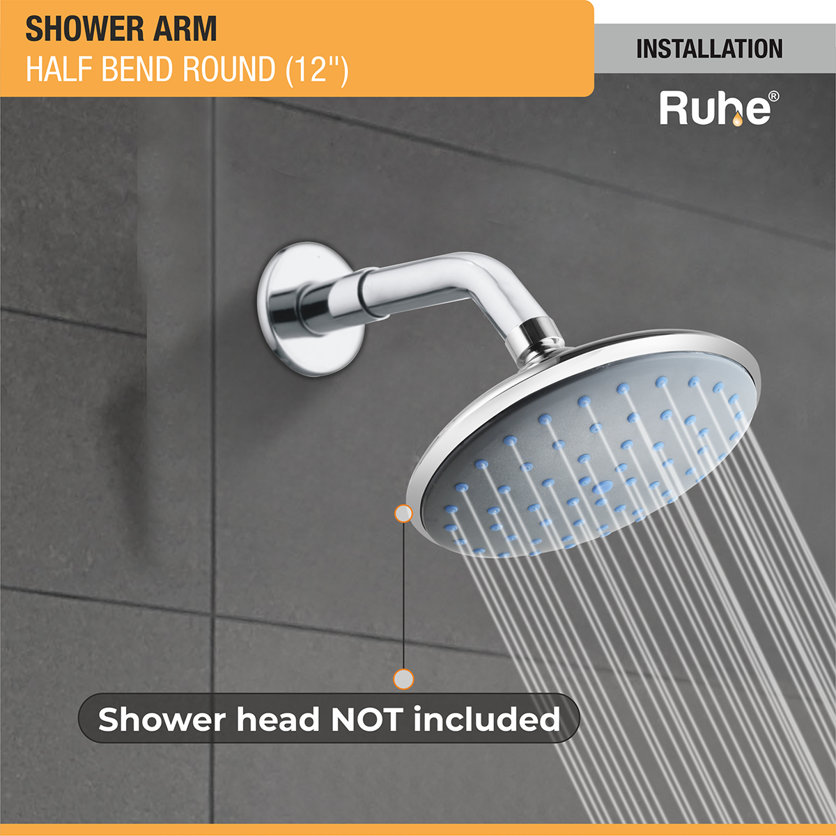 Half Bend Round 304-Grade Shower Arm (12 Inches) - by Ruhe