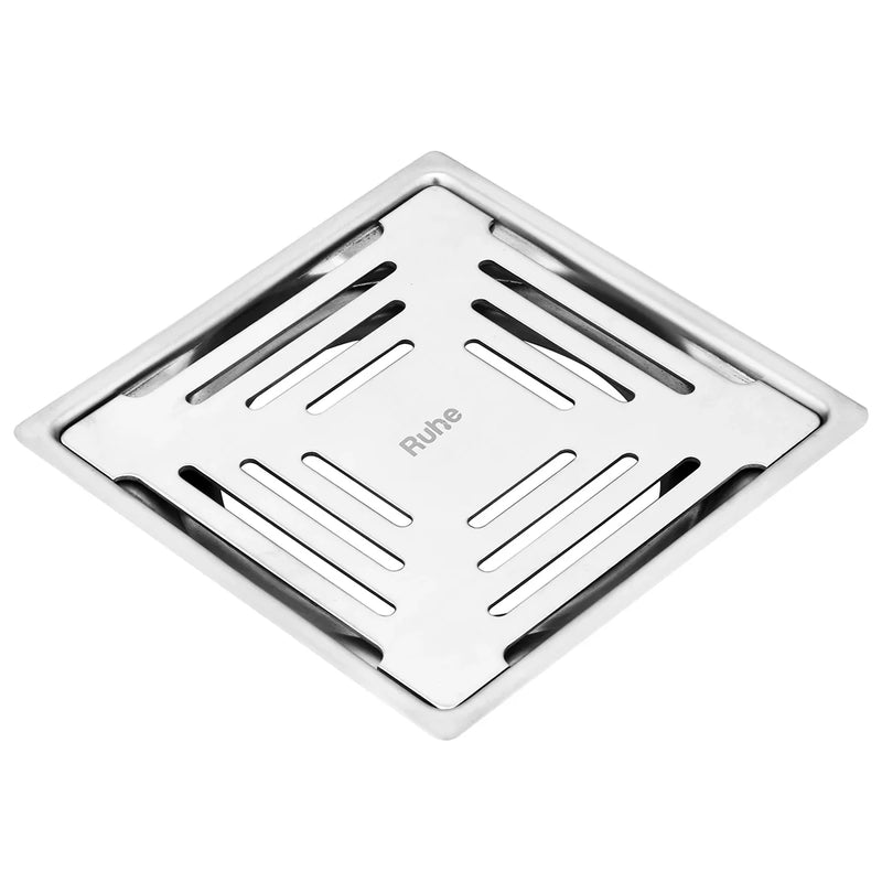 Opal Square Flat Cut 304-Grade Floor Drain (5 x 5 Inches) - by Ruhe