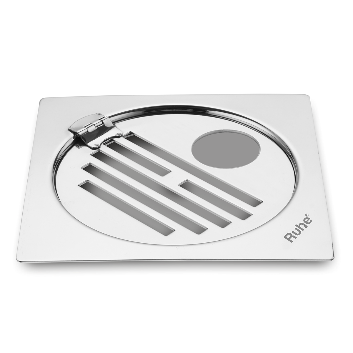 Classic Neon Square Flat Cut Floor Drain (6 x 6 inches) with Hole and Hinged Grating Top - by Ruhe ®