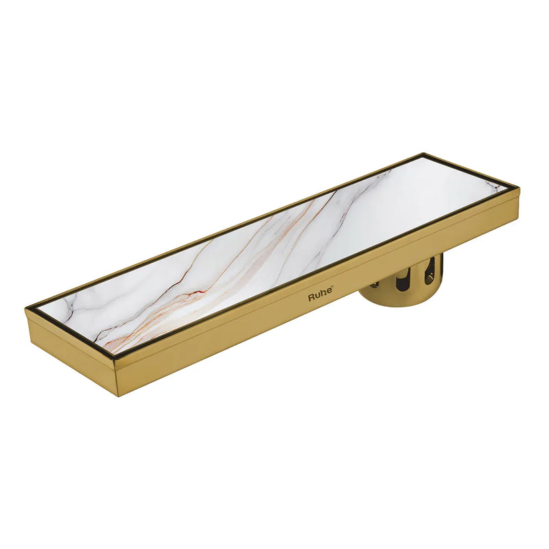 Tile Insert Shower Drain Channel (32 x 5 Inches) YELLOW GOLD PVD Coated - by Ruhe