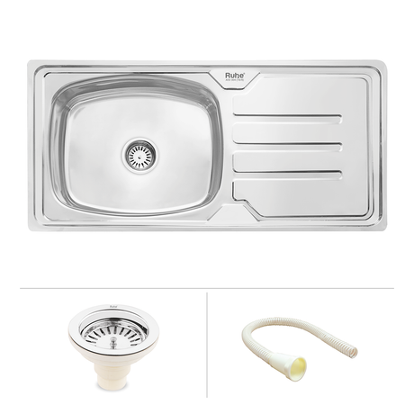 Oval Single Bowl (42 x 20 x 9 inches) 304-Grade Stainless Steel Kitchen Sink with Drainboard