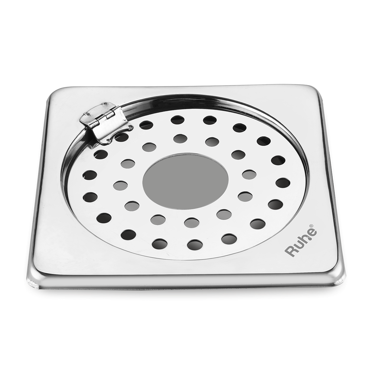 Plain Neon Square Floor Drain (6 x 6 inches) with Hole and Hinged Grating Top - by Ruhe®