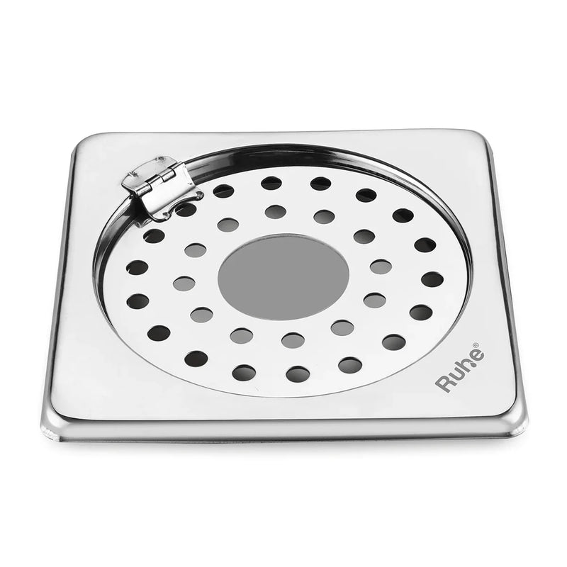 Plain Neon Square Floor Drain (6 x 6 inches) with Hole and Hinged Grating Top - by Ruhe