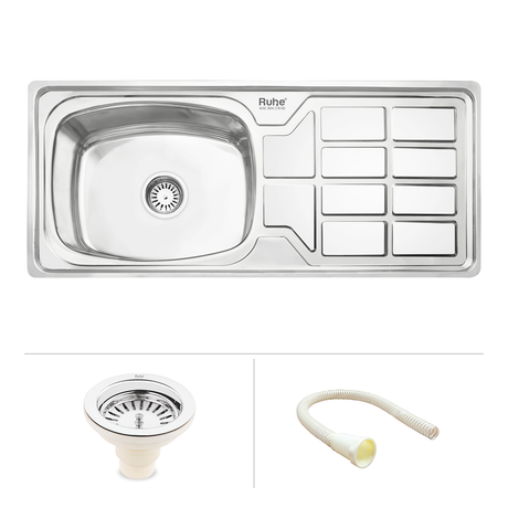 Oval Single Bowl (45 x 20 x 9 inches) 304-Grade Stainless Steel Kitchen Sink with Drainboard