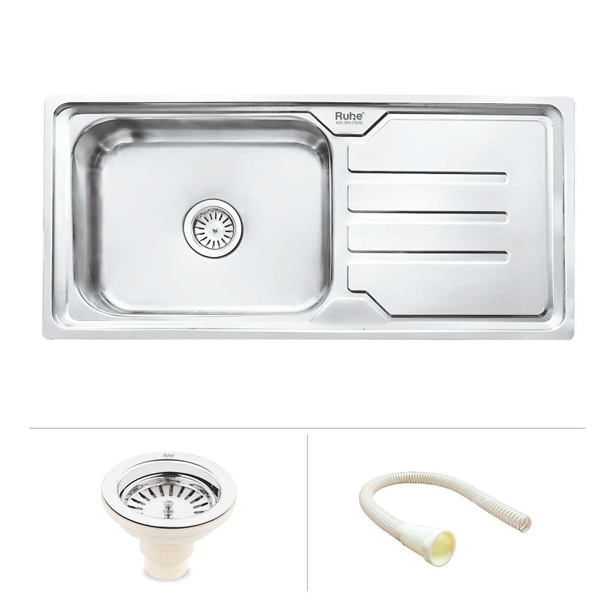 Square Single Bowl with Drainboard 304-grade (42 x 20 x 9 inches) Kitchen Sink - by Ruhe