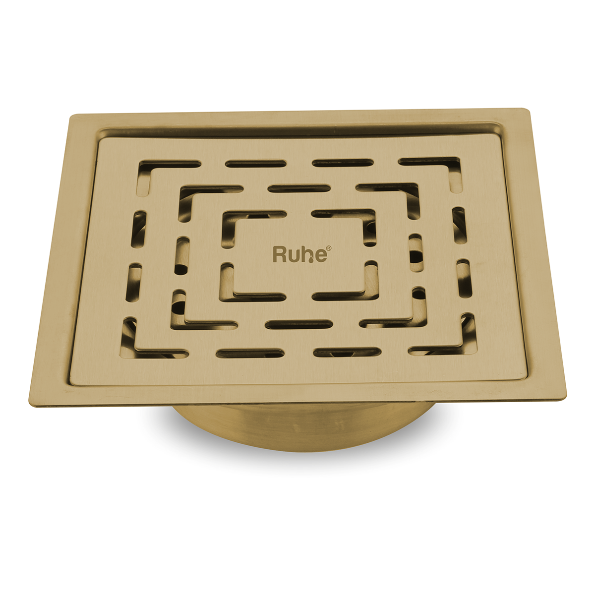 Sapphire Square Flat Cut Floor Drain in Yellow Gold PVD Coating (6 x 6 Inches) - by Ruhe®