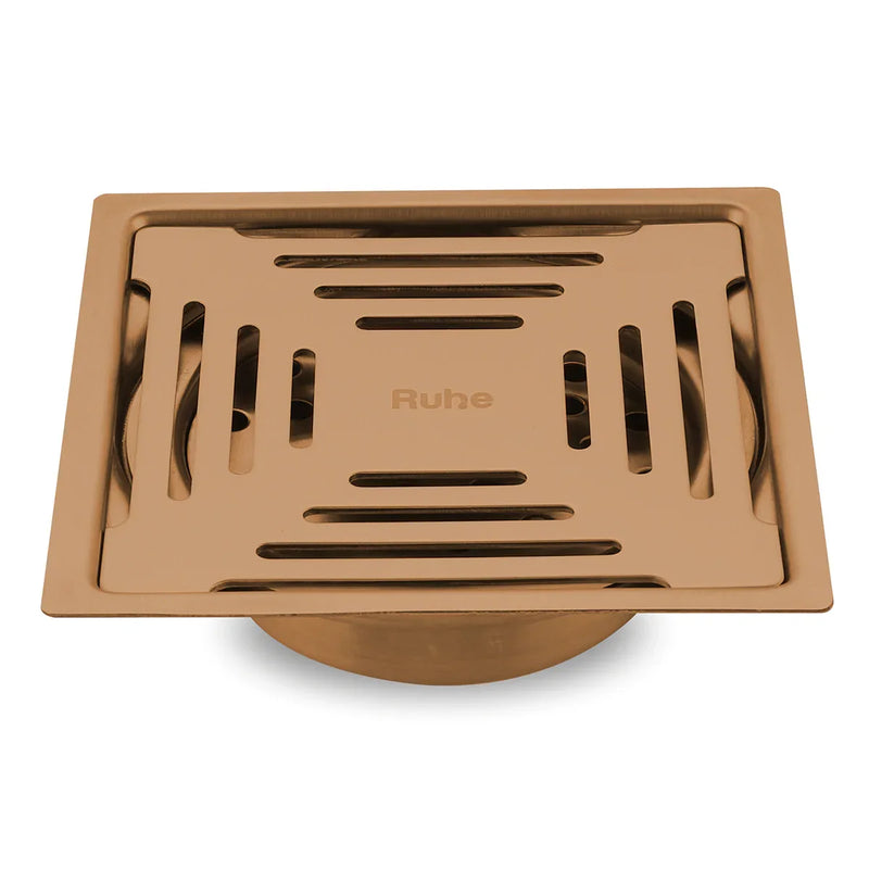 Opal Square Flat Cut Floor Drain in Antique Copper PVD Coating (5 x 5 Inches) - by Ruhe