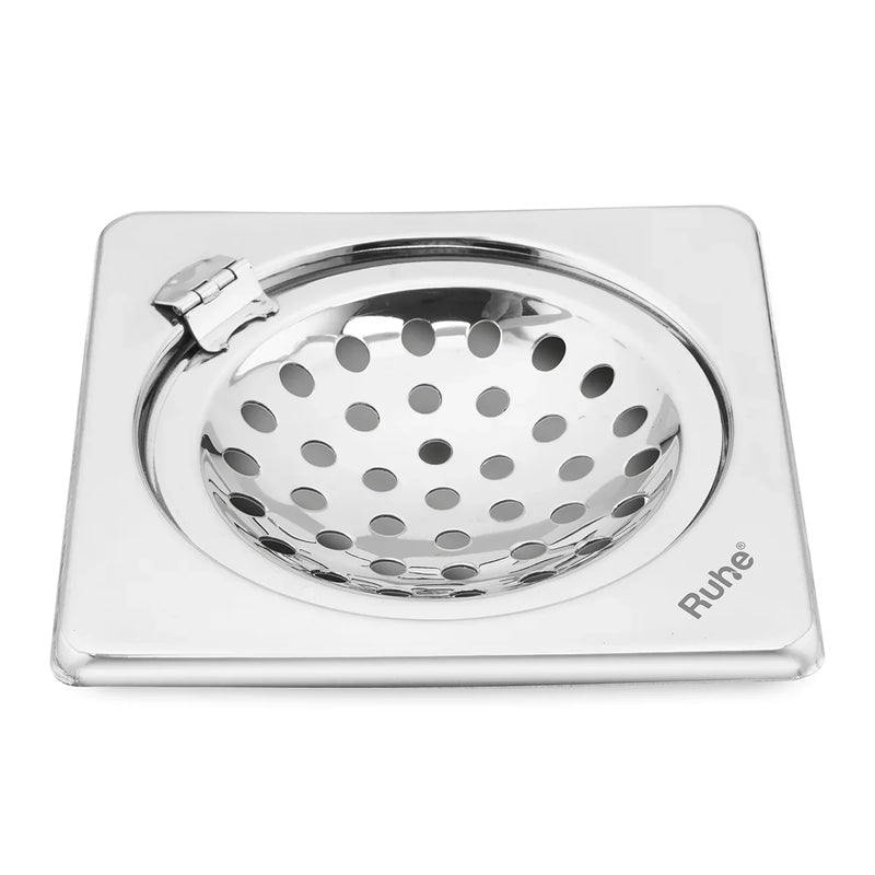 Square Neon Floor Drain (5 x 5 inches) with Hinged Grating Top - by Ruhe