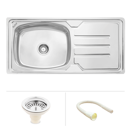 Oval Single Bowl (42 x 20 x 9 inches) Premium Stainless Steel Kitchen Sink with Drainboard