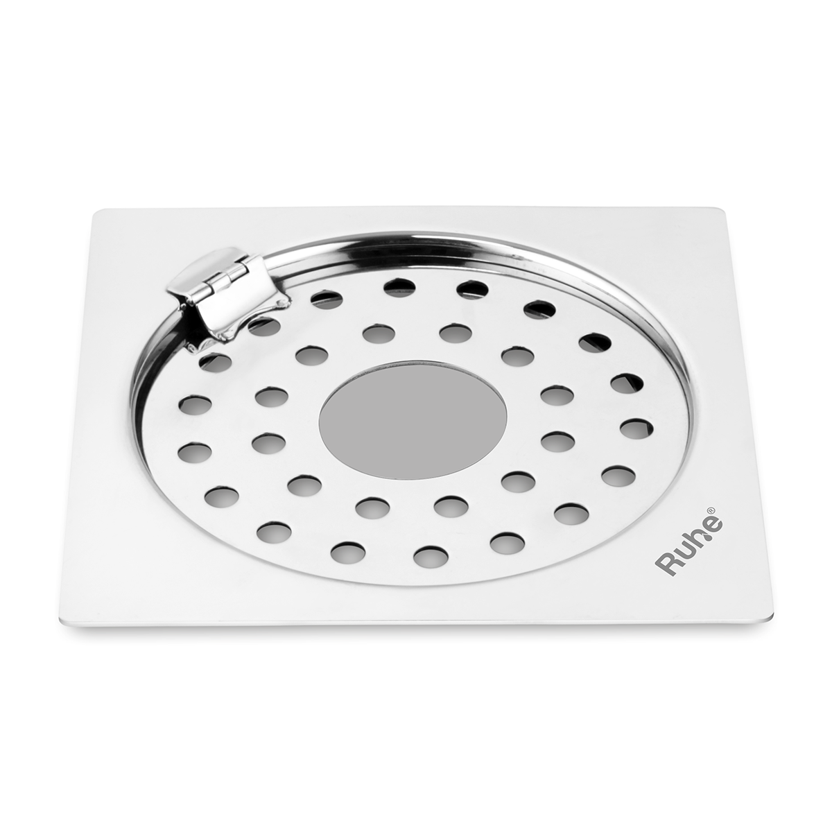 Plain Neon Square Flat Cut Floor Drain (6 x 6 inches) with Hinged Grating Top and Hole - by Ruhe®