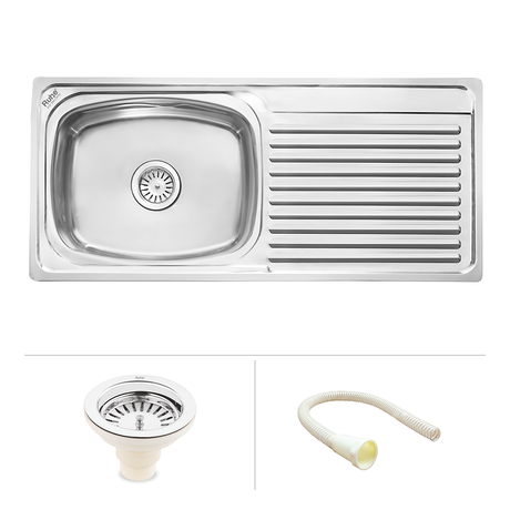 Oval Single Bowl (37 x 18 x 8 inches) 304-Grade Stainless Steel Kitchen Sink with Drainboard