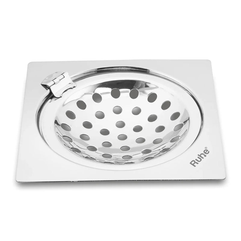 Neon Square Flat Cut Floor Drain (5 x 5 inches) with Hinged Grating Top - by Ruhe