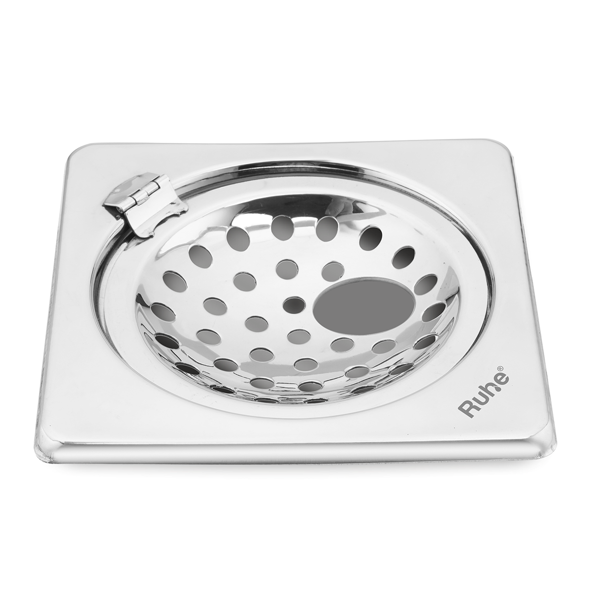 Square Neon Floor Drain (5 x 5 inches) with Hole and Hinged Grating Top - by Ruhe®