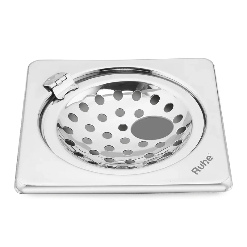 Square Neon Floor Drain (5 x 5 inches) with Hole and Hinged Grating Top - by Ruhe