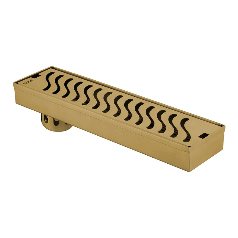 Wave Shower Drain Channel (18 x 3 Inches) YELLOW GOLD PVD Coated - by Ruhe