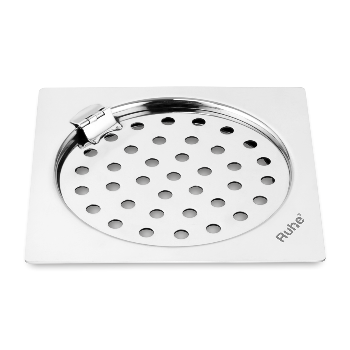 Plain Neon Square Flat Cut Floor Drain (5 x 5 inches) with Hinged Grating Top - by Ruhe®