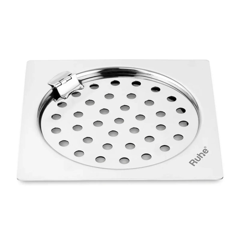 Plain Neon Square Flat Cut Floor Drain (5 x 5 inches) with Hinged Grating Top - by Ruhe