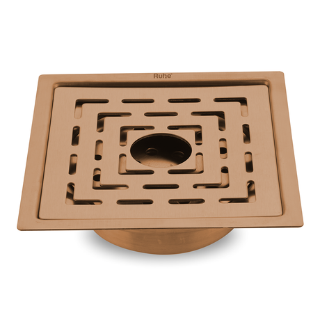 Sapphire Square Flat Cut Floor Drain in Antique Copper PVD Coating (6 x 6 Inches) with Hole