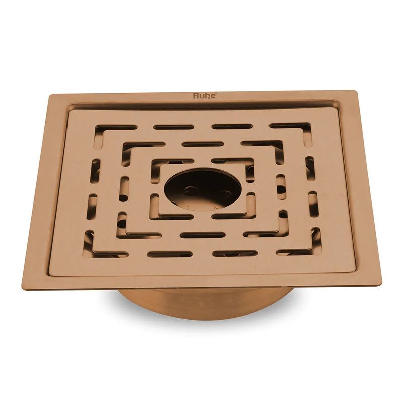 Sapphire Square Flat Cut Floor Drain in Antique Copper PVD Coating (6 x 6 Inches) with Hole - by Ruhe