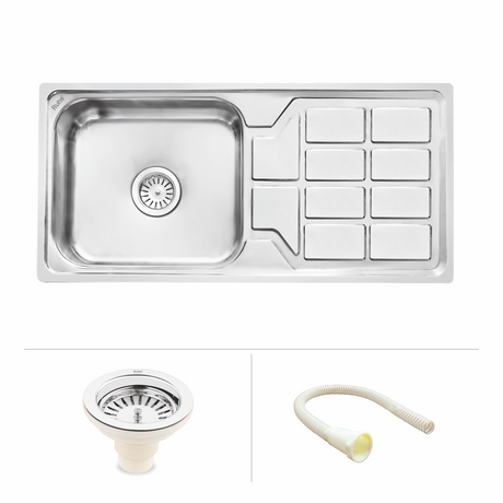 Square Single Bowl (45 x 20 x 9 Inches) Premium Stainless Steel Kitchen Sink with Drainboard