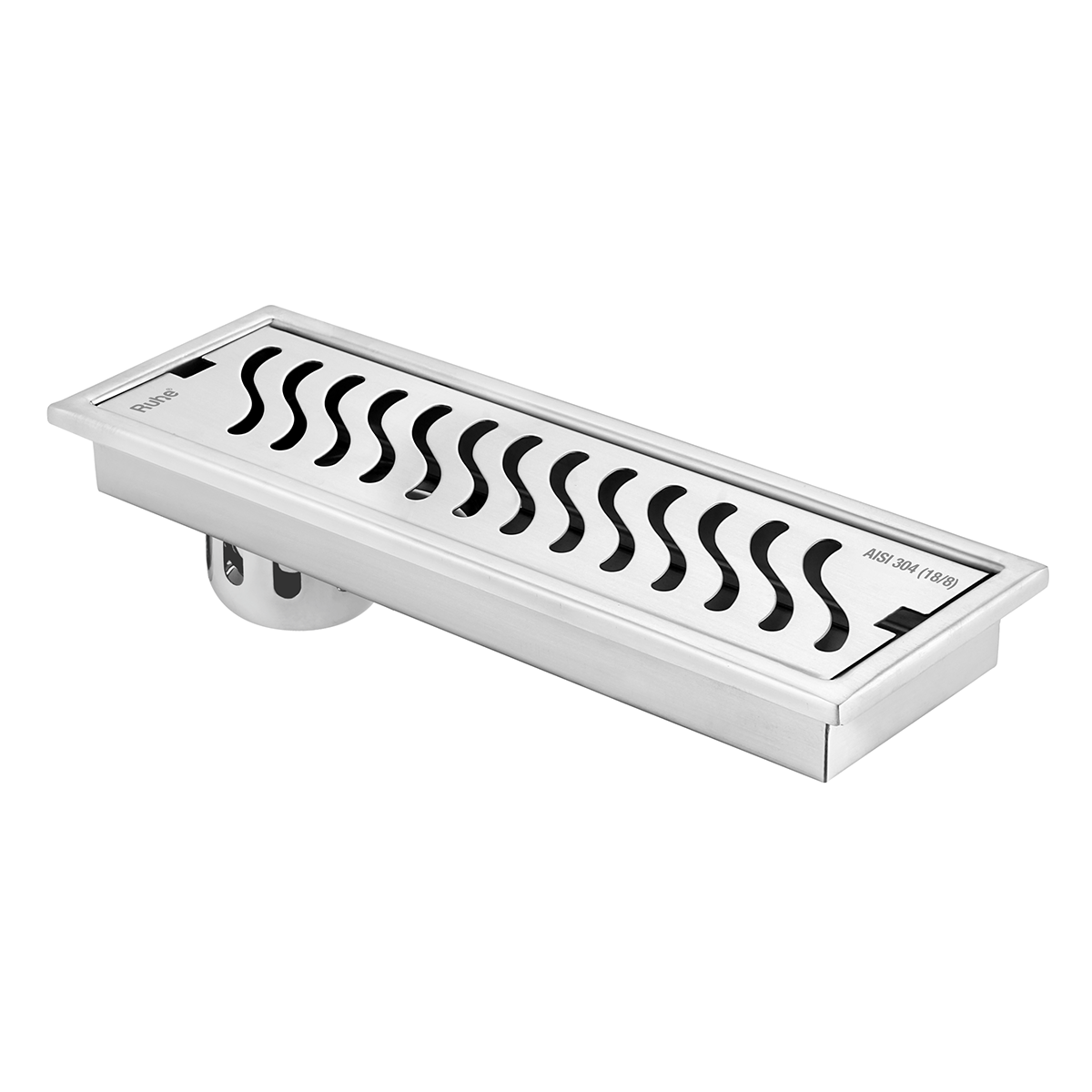 Wave Shower Drain Channel (12 x 5 Inches) with Cockroach Trap (304 Grade) - by Ruhe®