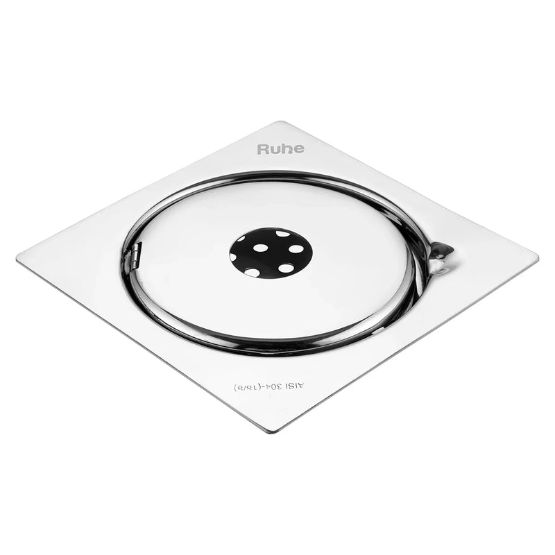 Gemini Square 304-Grade Floor Drain with Hinge & Hole (5 x 5 Inches) - by Ruhe