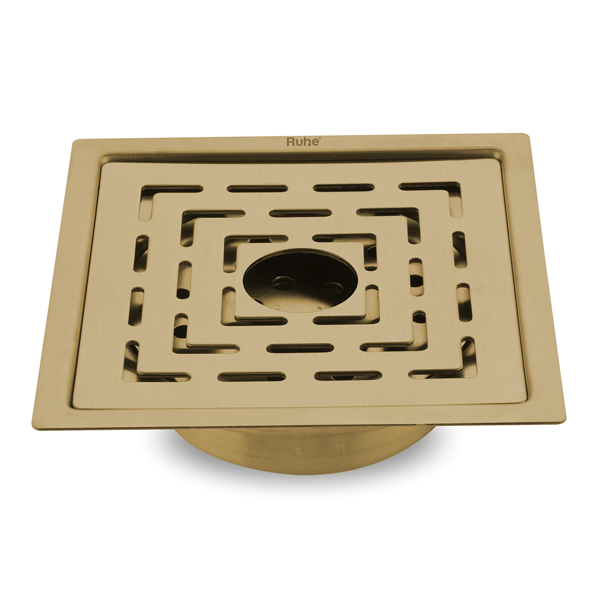 Sapphire Square Flat Cut Floor Drain in Yellow Gold PVD Coating (6 x 6 Inches) with Hole
