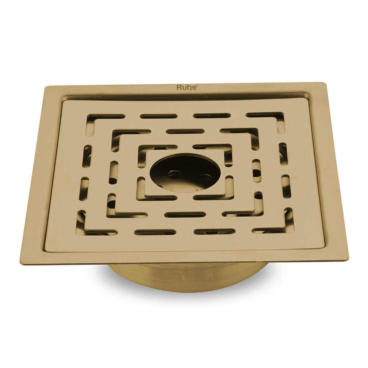 Sapphire Square Flat Cut Floor Drain in Yellow Gold PVD Coating (6 x 6 Inches) with Hole - by Ruhe®