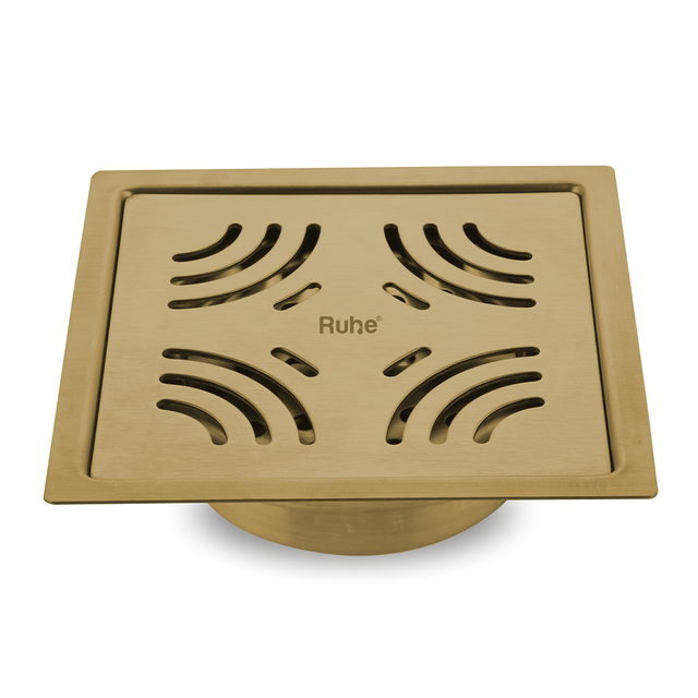 Emerald Square Flat Cut Floor Drain in Yellow Gold PVD Coating (5 x 5 Inches)