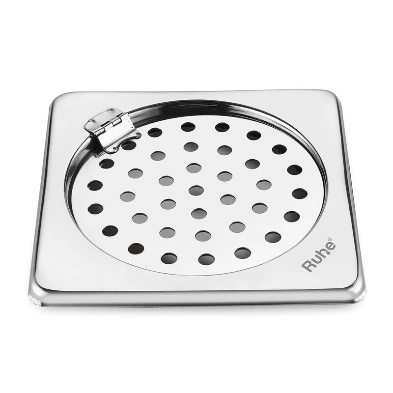 Plain Neon Square Floor Drain (5 x 5 inches) with Hinged Grating Top - by Ruhe